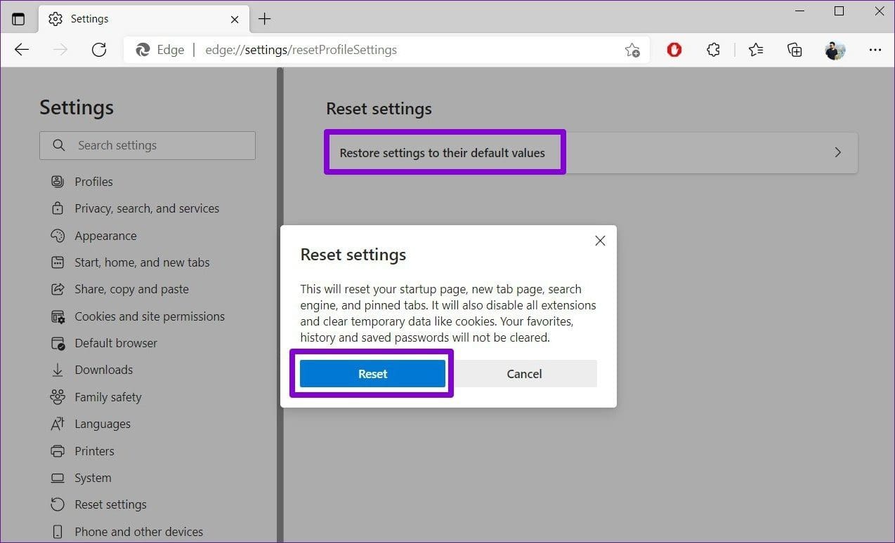 Reset Microsoft Edge