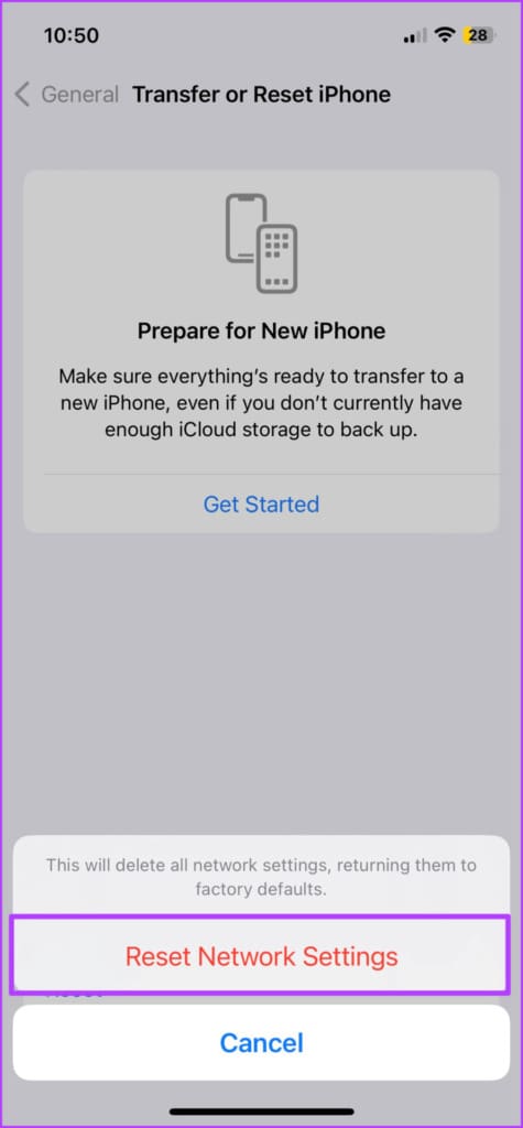 Tap Reset Network Settings again