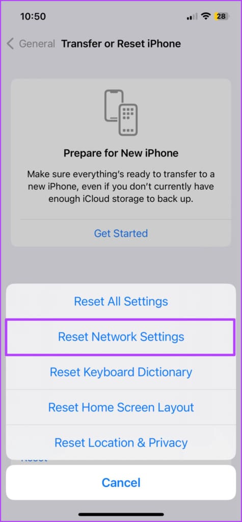 Select Reset Network Settings