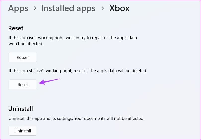 Reset Option in the Settings app