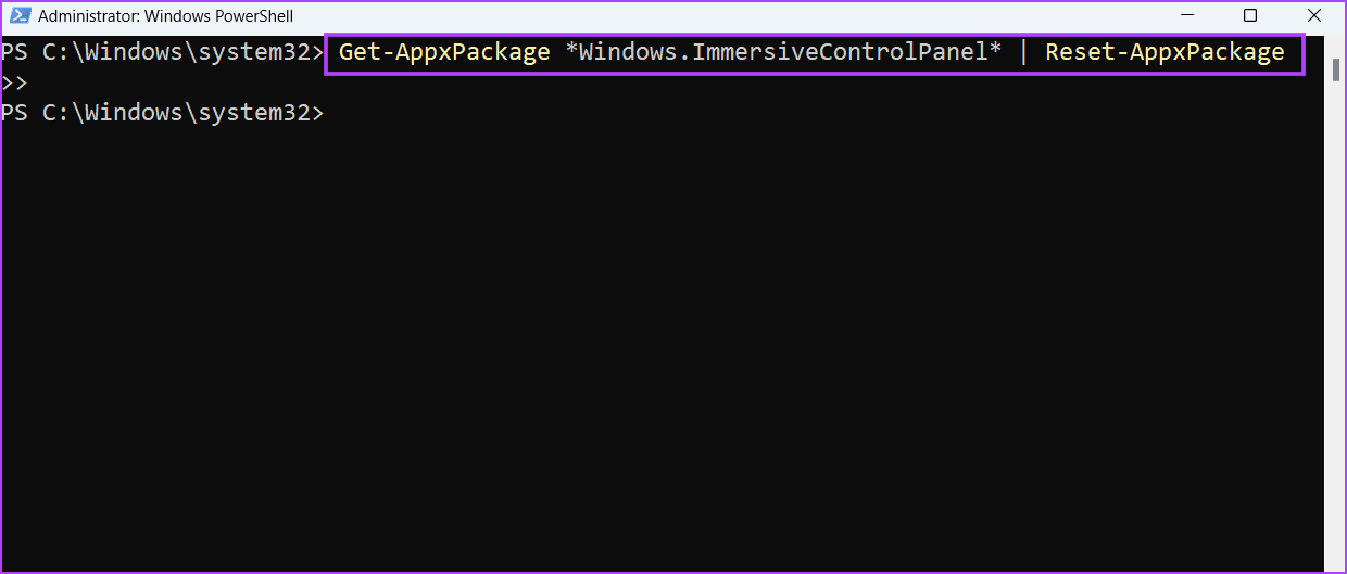 reset settings app powershell