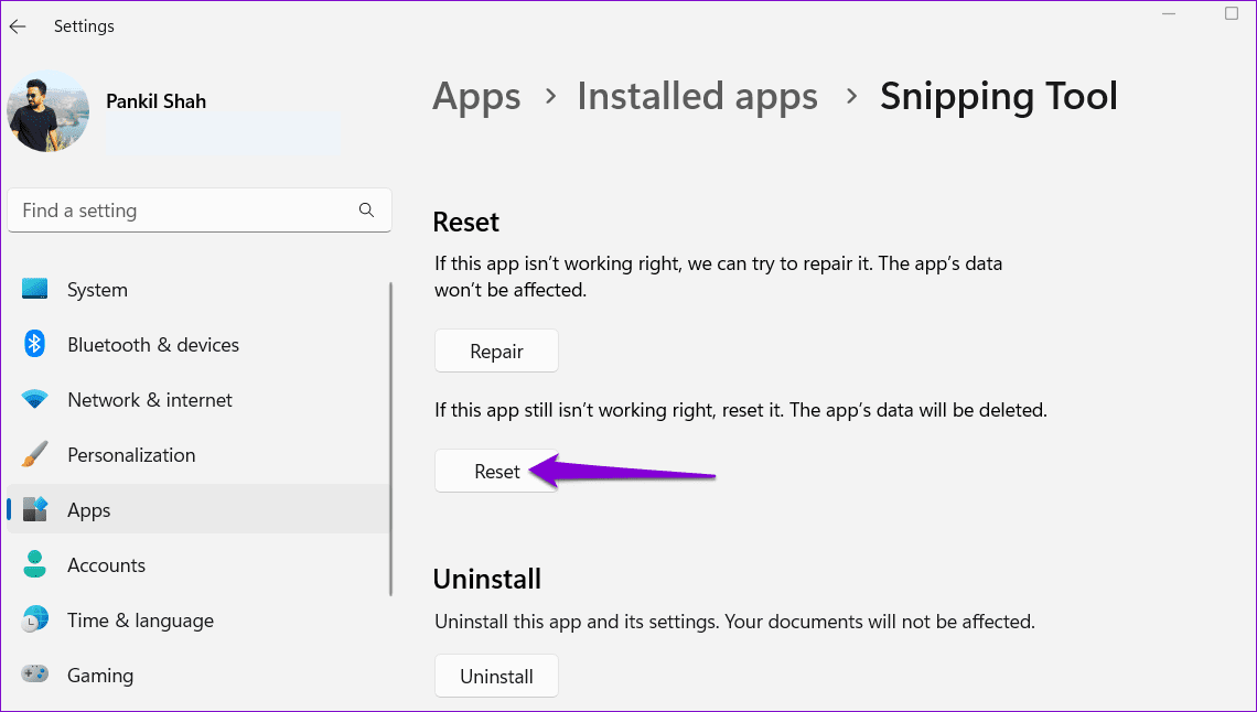 Reset Snipping Tool on Windows