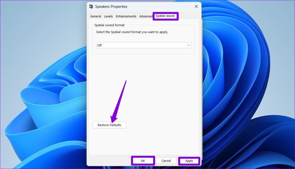 Reset Spatial Sound Settings in Windows