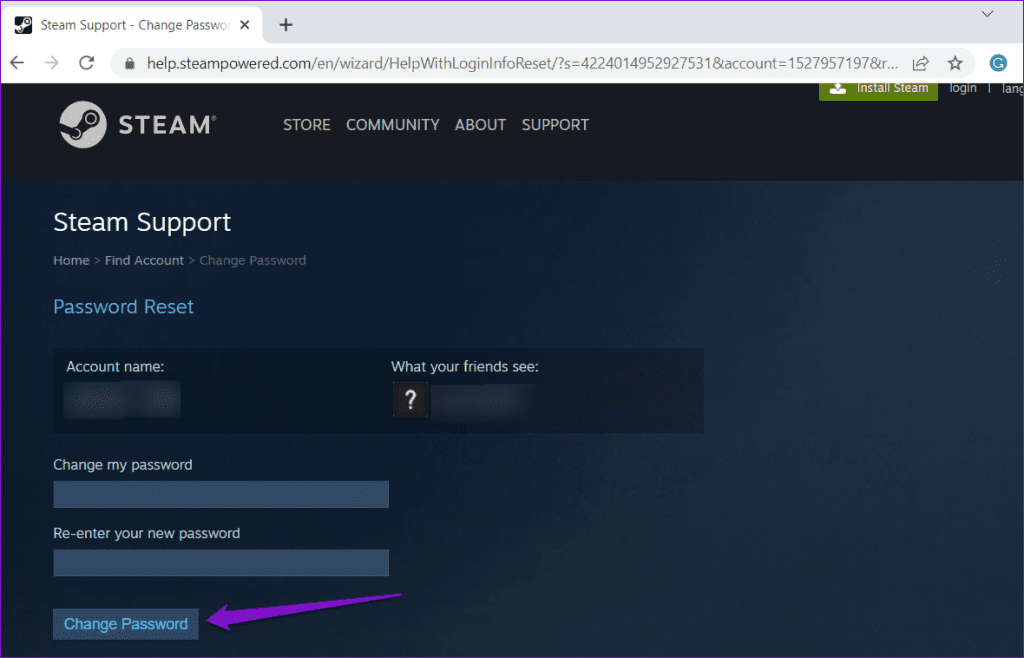Reset Steam Account Password