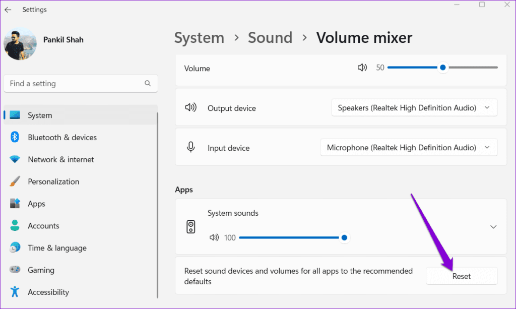 Reset Volume Settings in Windows 11