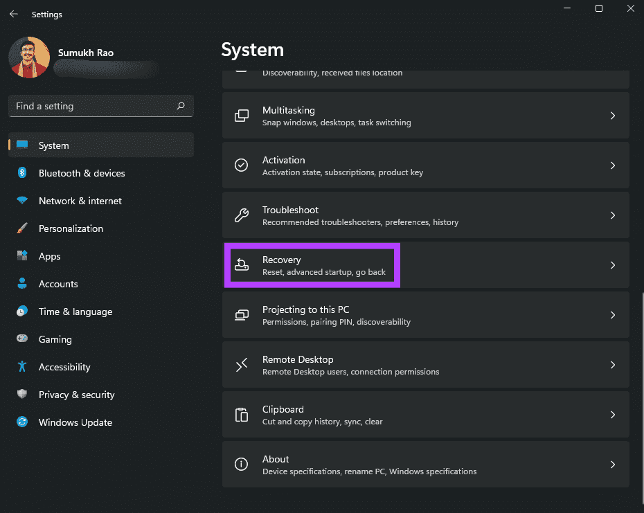 Recovery on Windows 11