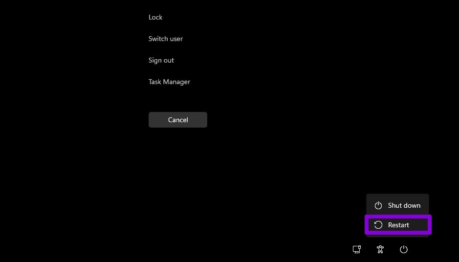 Restart From Task Manager Power Menu