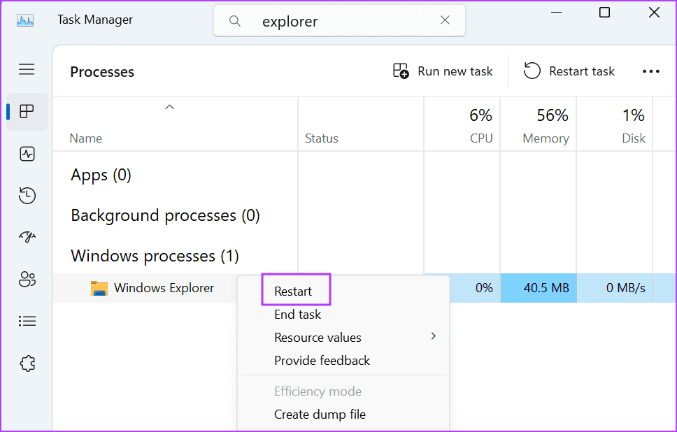 Restart Windows Explorer