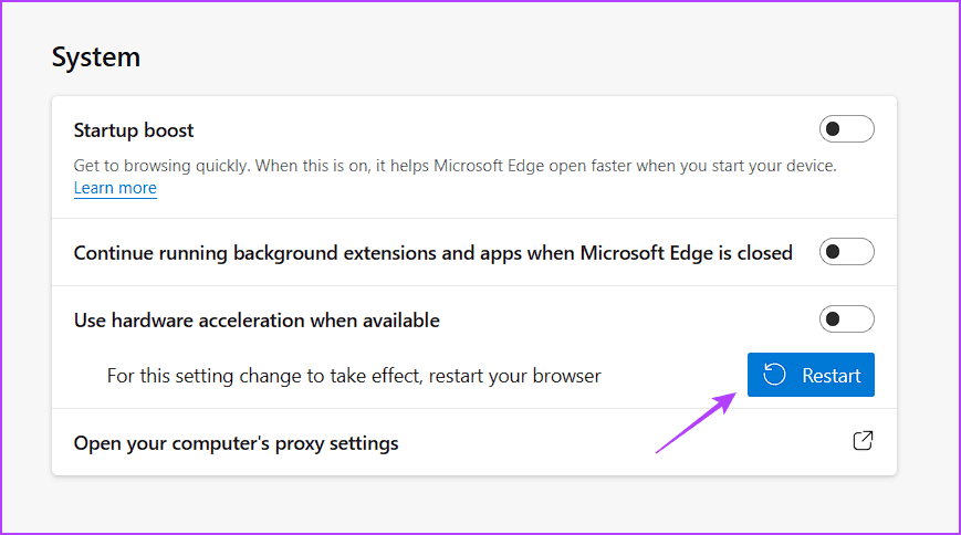 Restart button of Edge