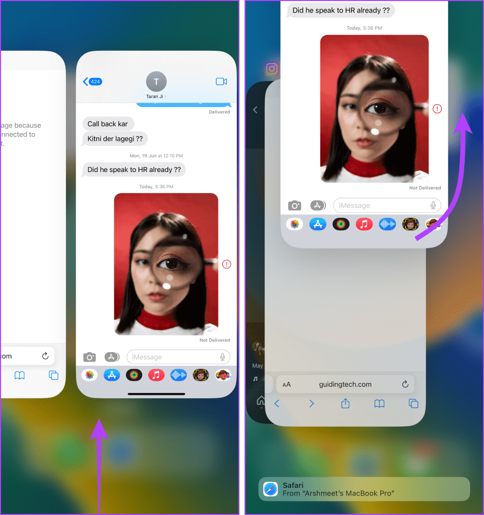Swipe up the messaging app