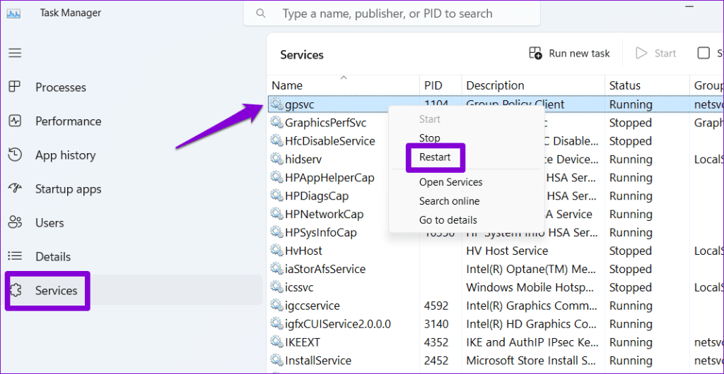 Restart the gpsvc Service