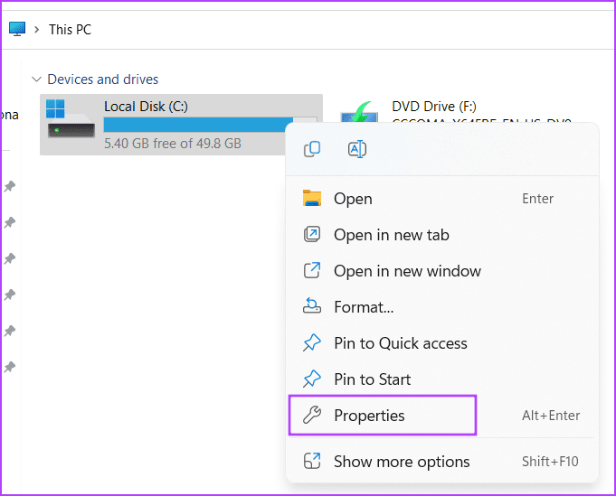 open C drive properties