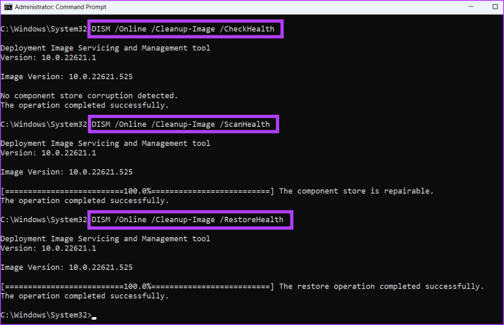 dism scan in command prompt