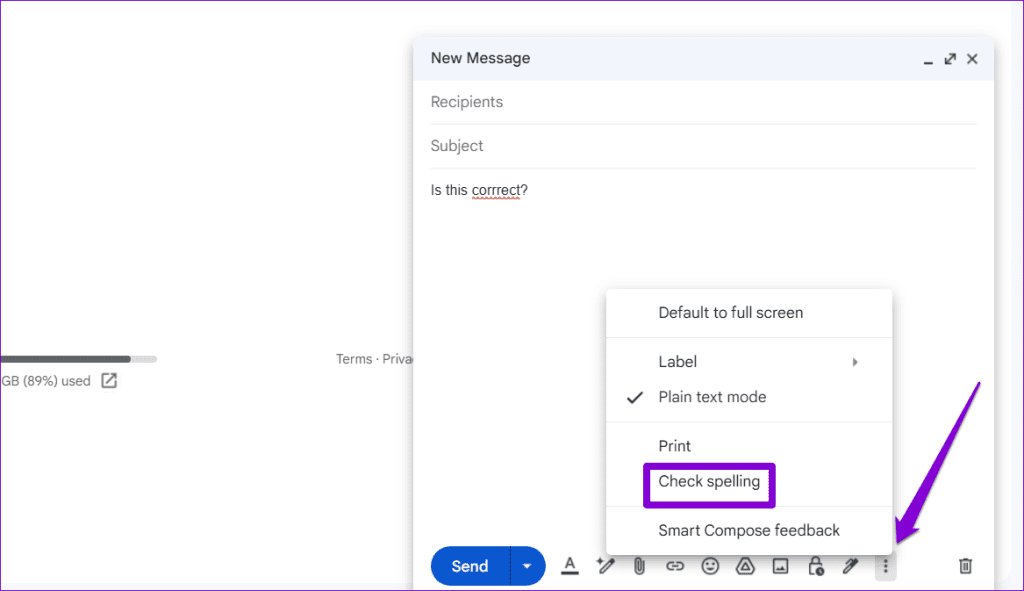 Run Gmail Spell Check Manually