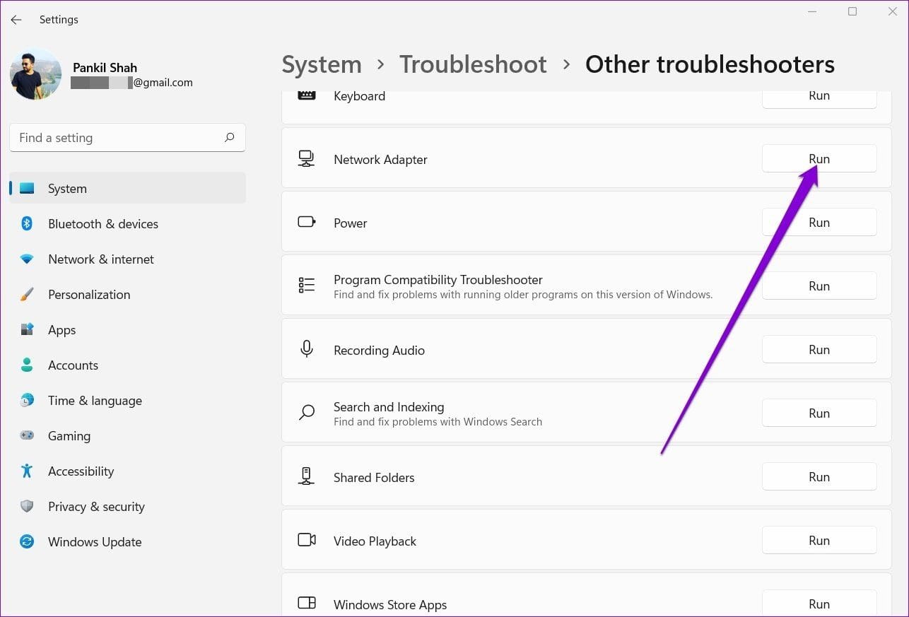 Run Network Adapter Troubleshooter