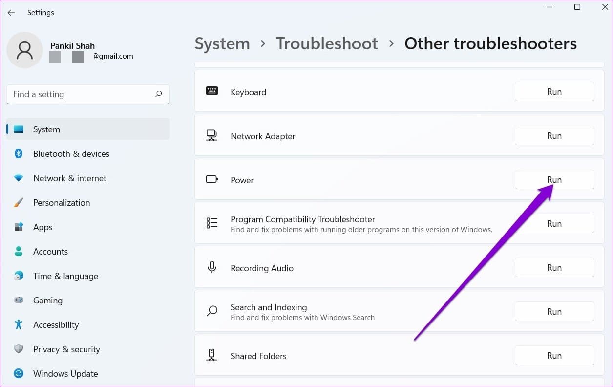 Run Power Troubleshooter
