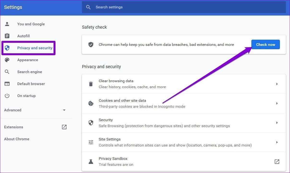 Run Safety Check in Chrome