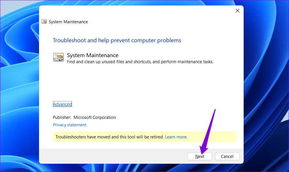 Run System Maintenance Troubleshooter on Windows