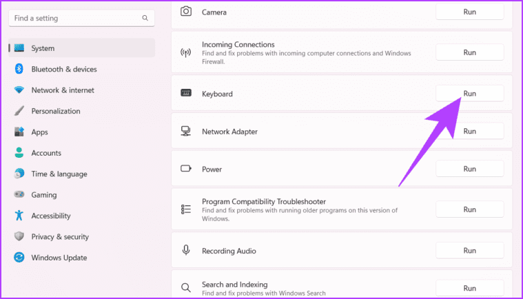 Run button in Settings