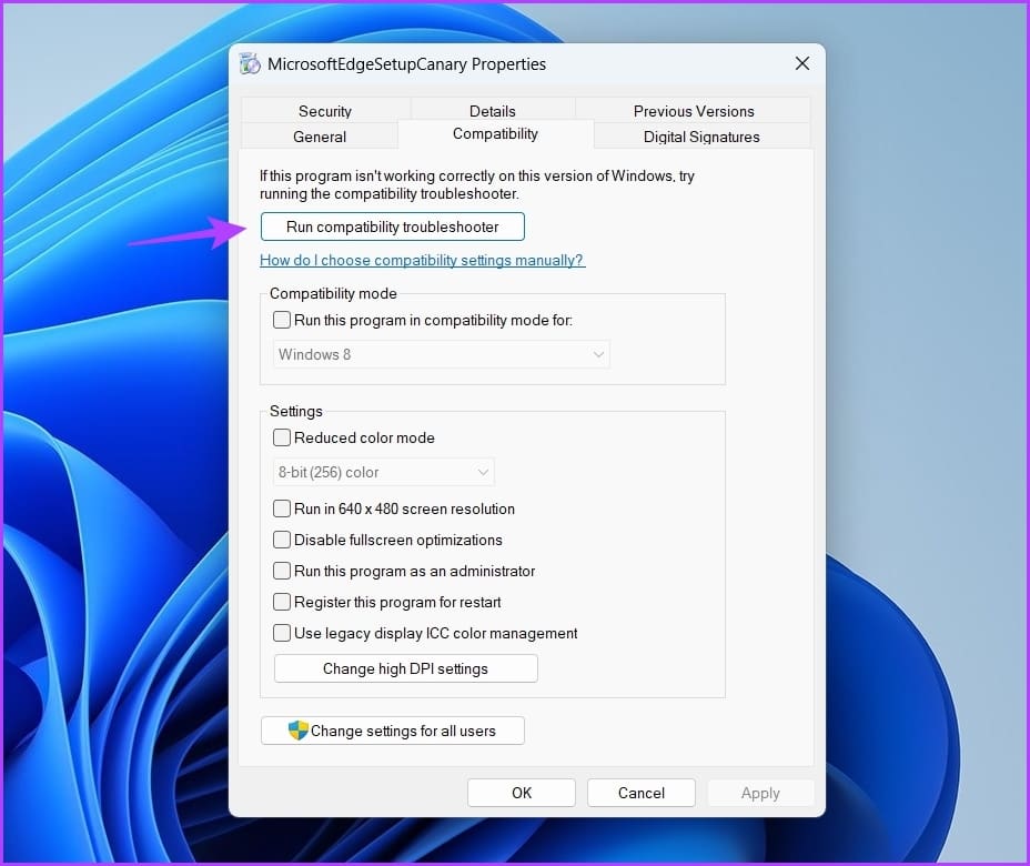 Run compatibility troubleshooter option in context menu