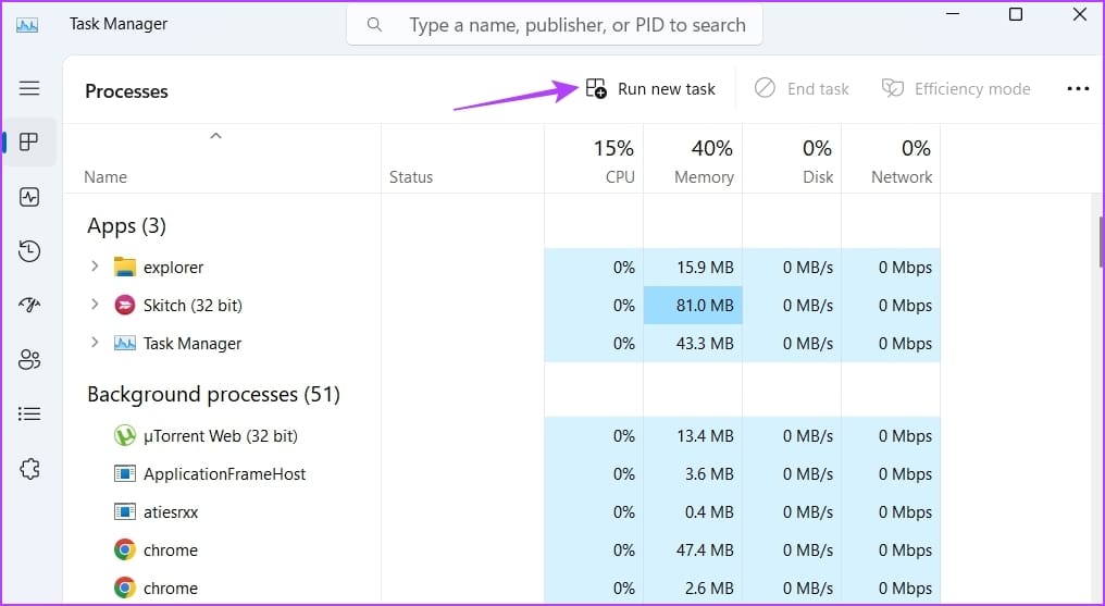 _Run new task option in the Task Manager