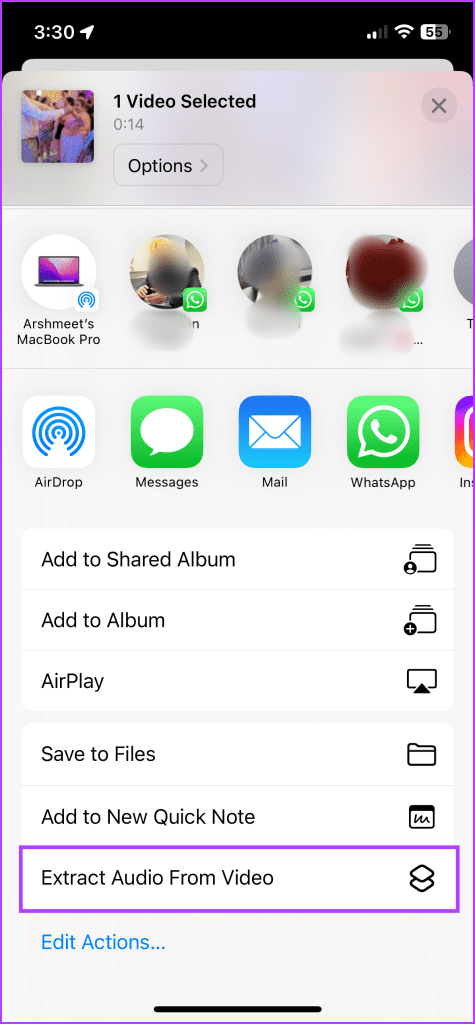 Select extract audio from video 