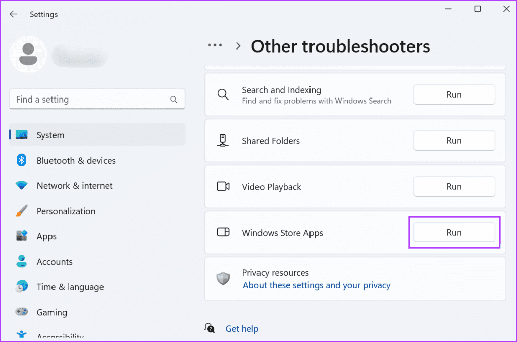 Running the Windows Store Apps Troubleshooter