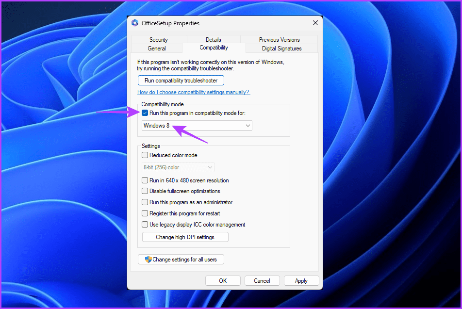Run this program in compatibility mode for option of MS Office