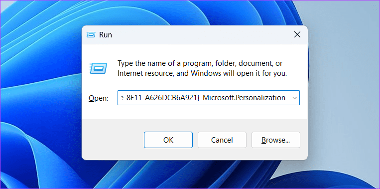 Control Panel command in Run tool
