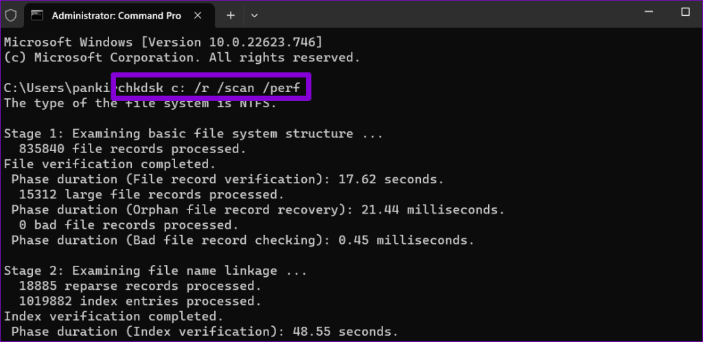 Running Check Disk Utility 