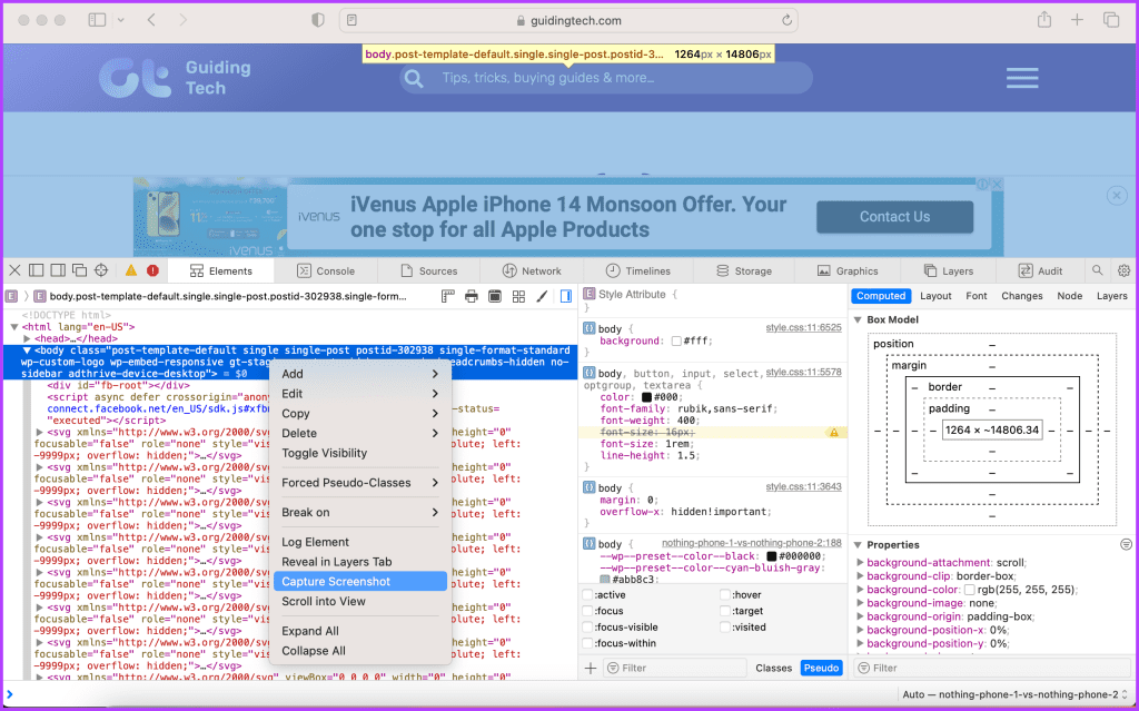 Right click and select Capture screenshot