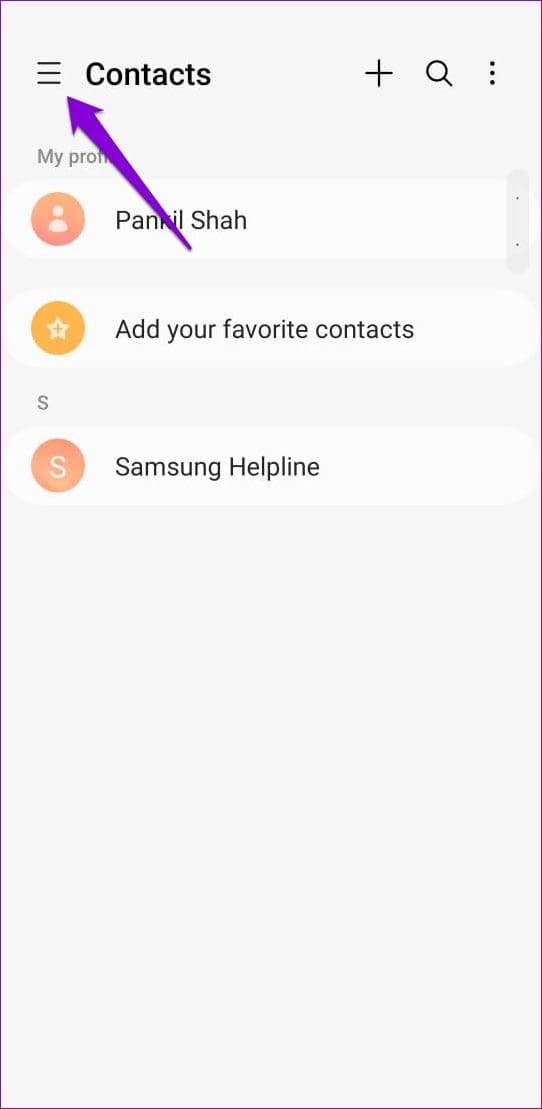 Samsung Contacts App Menu