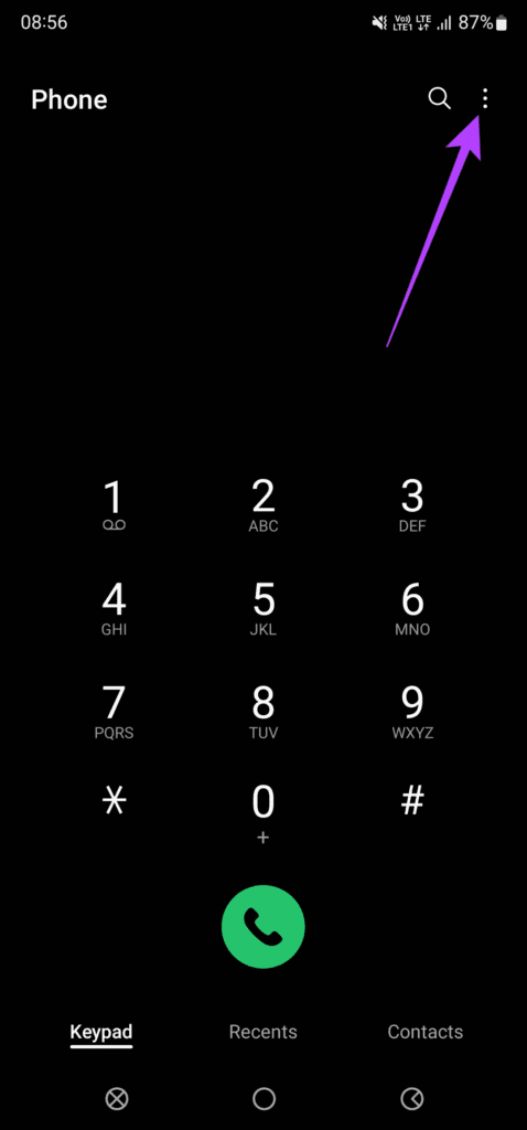 Three dot menu on Samsung phone