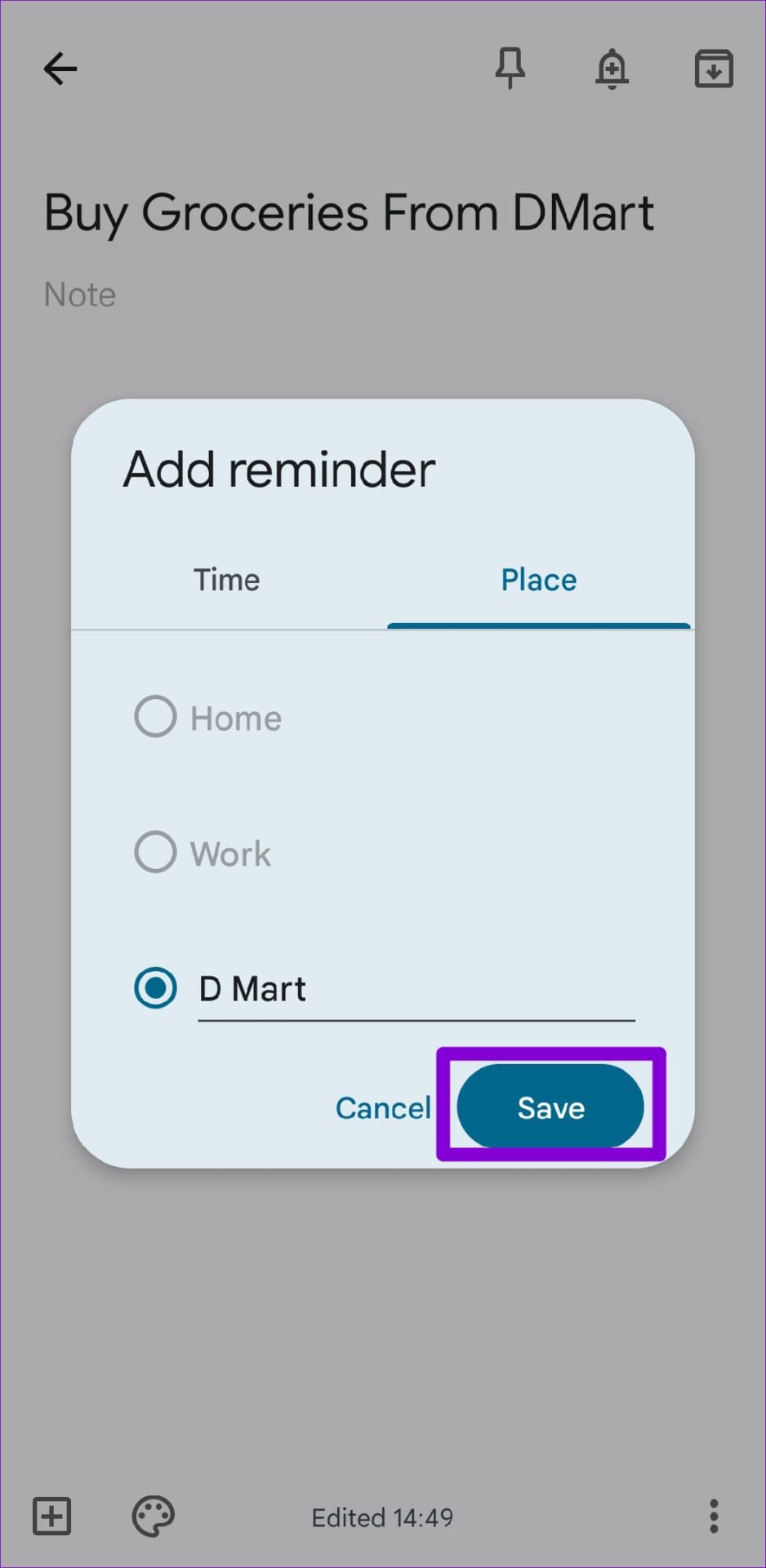 Save Reminder in Google Keep for Android