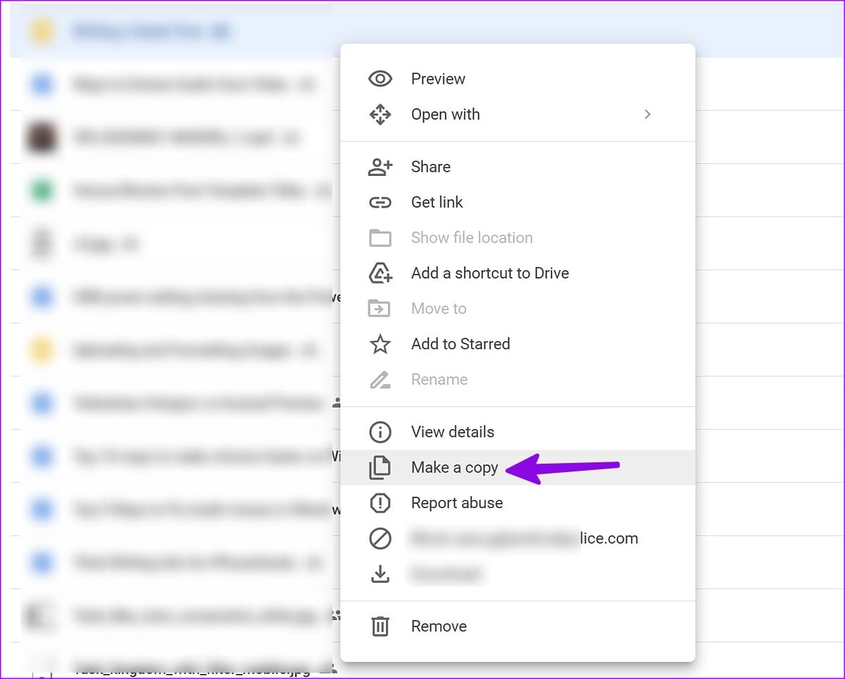 make a copy of google drive shared file