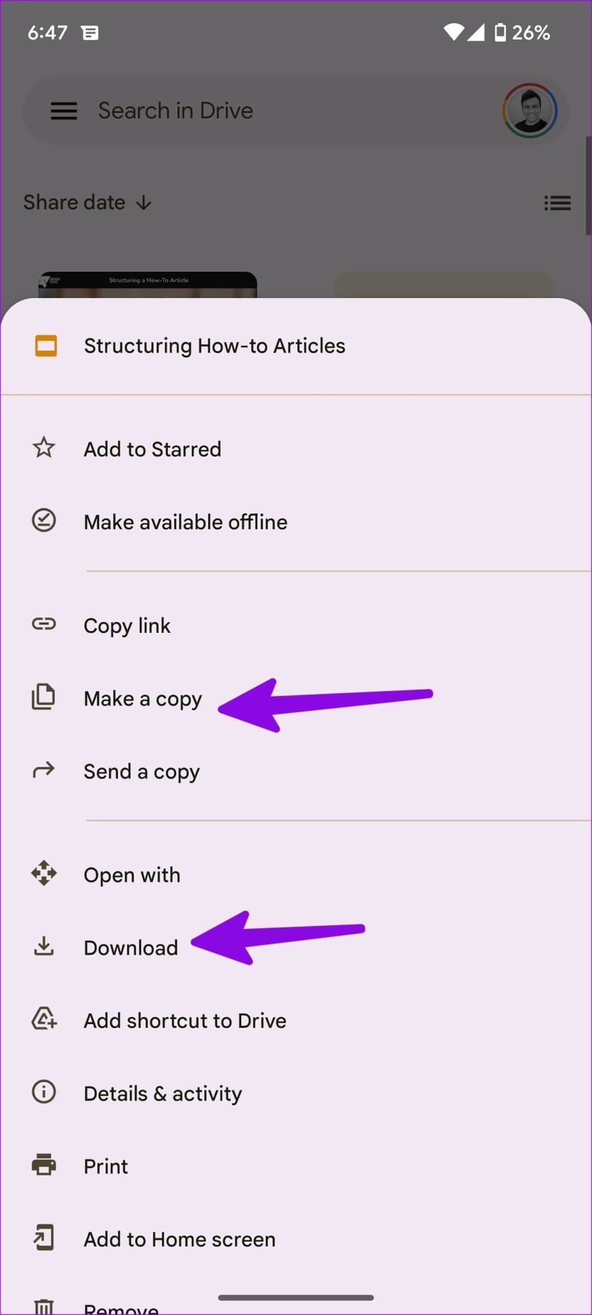 make a copy on google drive mobile
