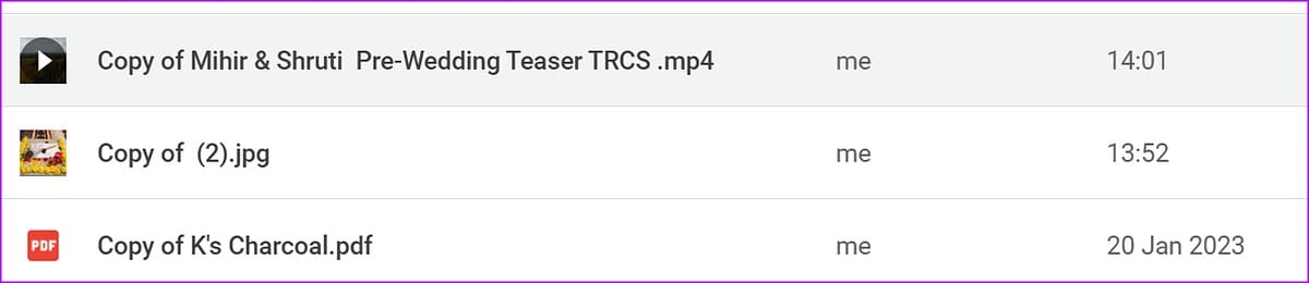 copy of files on google drive