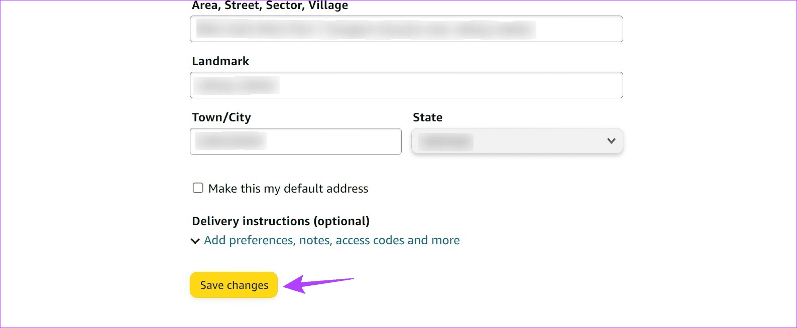 Save address changes
