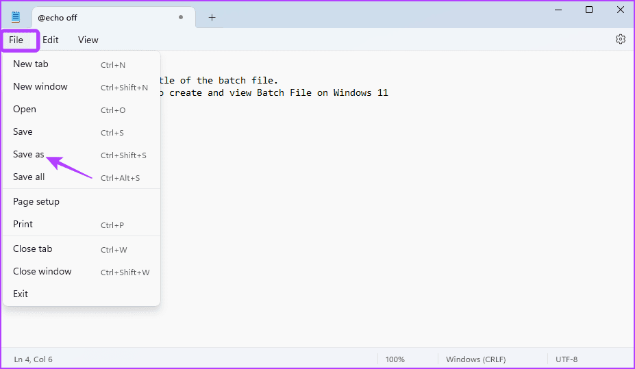 Save as option in notepad
