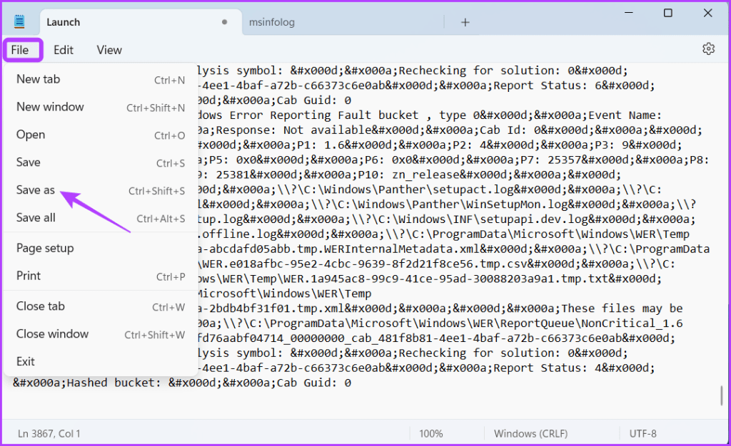 Save as option in Notepad