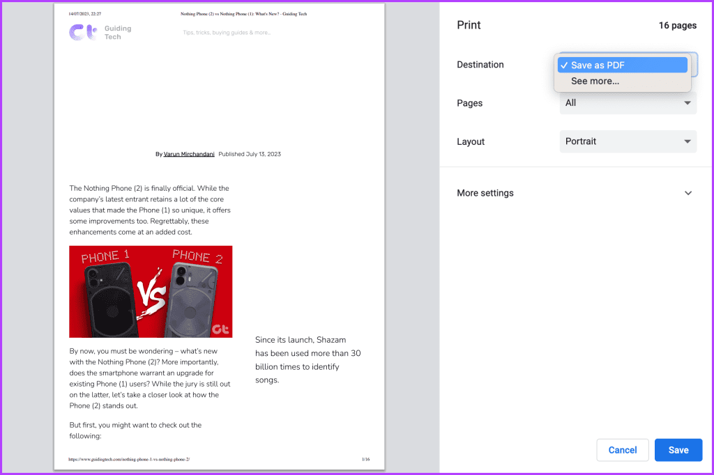 Select Save as PDF then Save