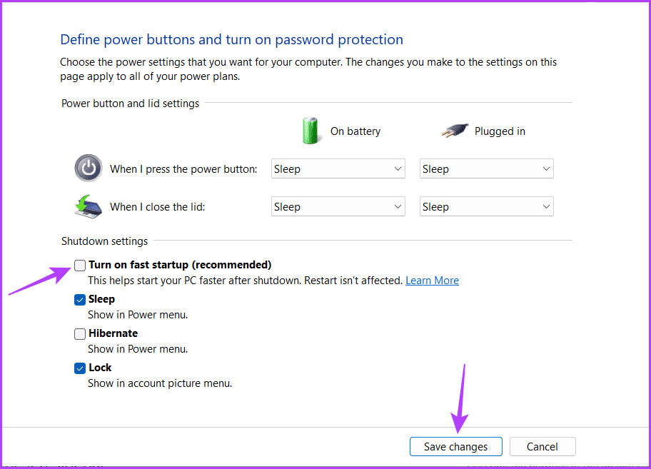 Save changes button in the Control Panel