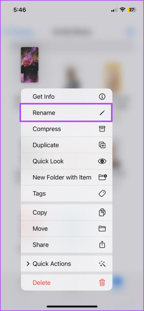 Select Rename to change photo name