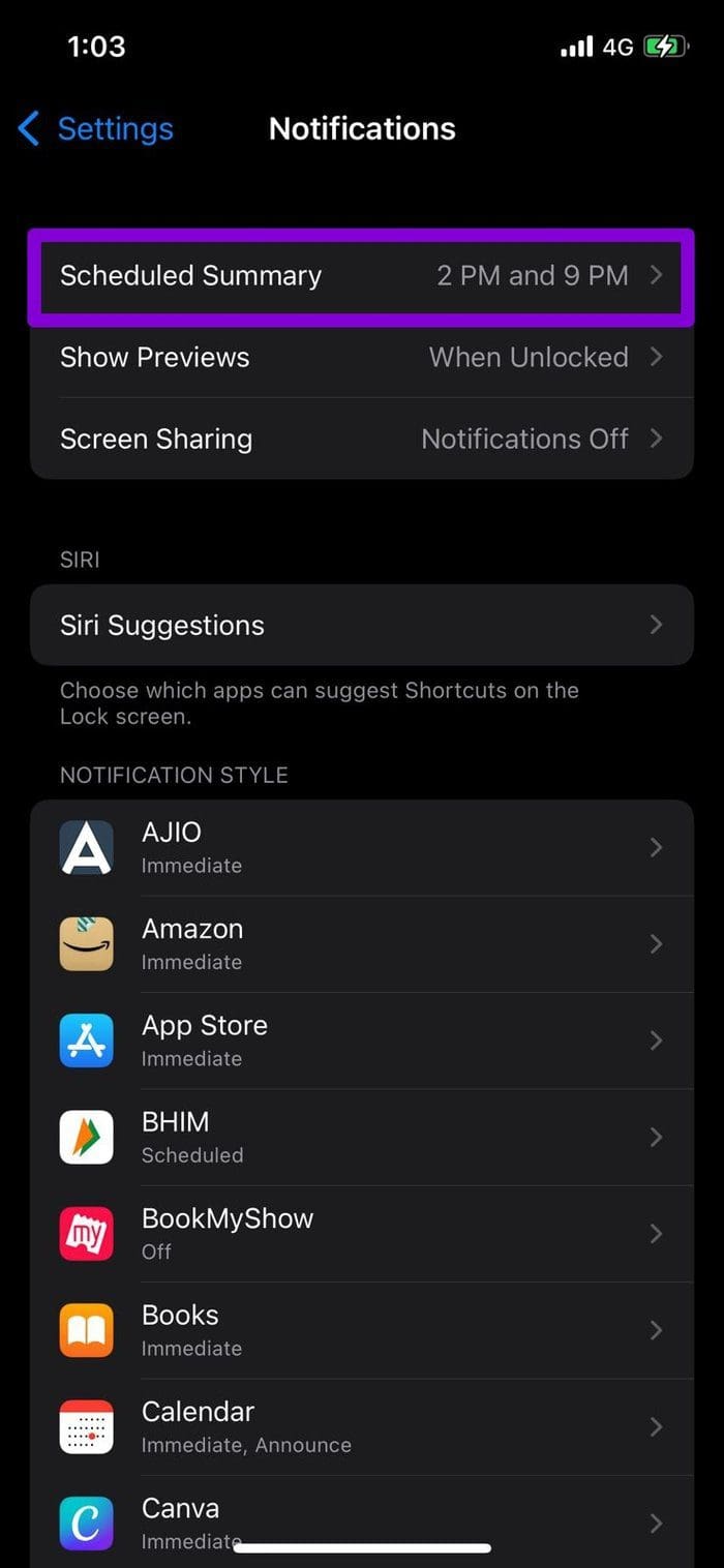 Schedule Notification Summary on i Phone