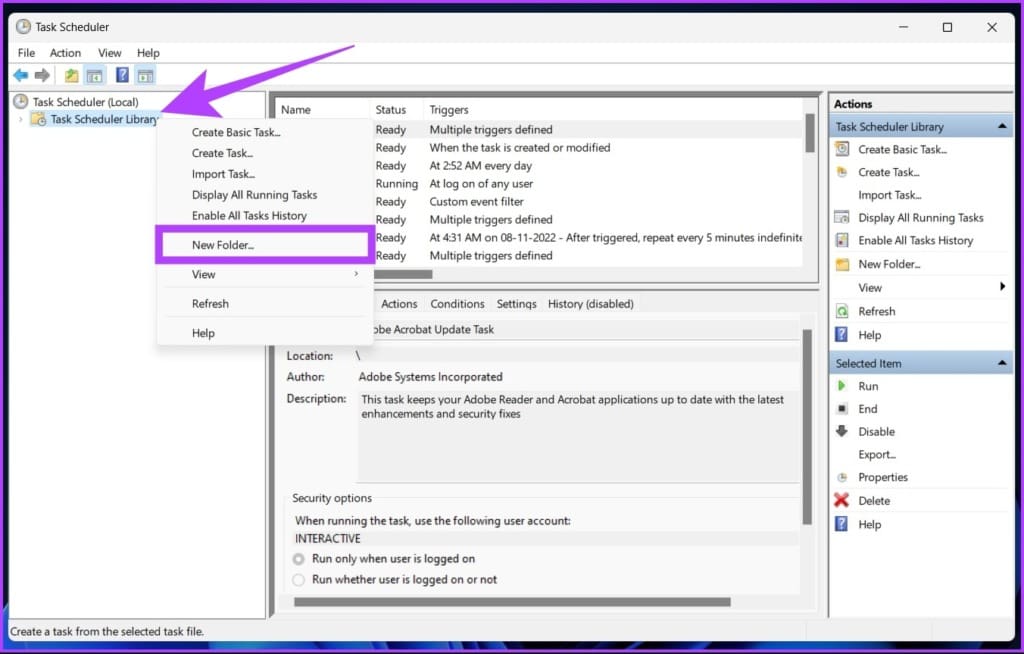 ight-click on Task Scheduler Library