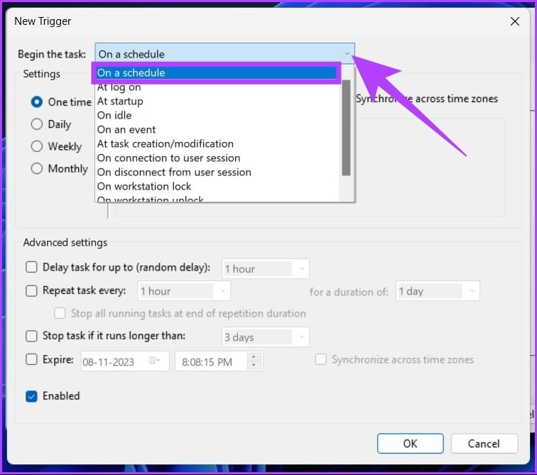 Check if 'On a schedule' is selected