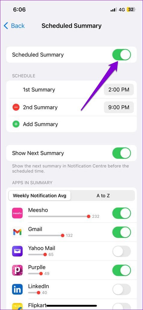 Scheduled Summary on iPhone
