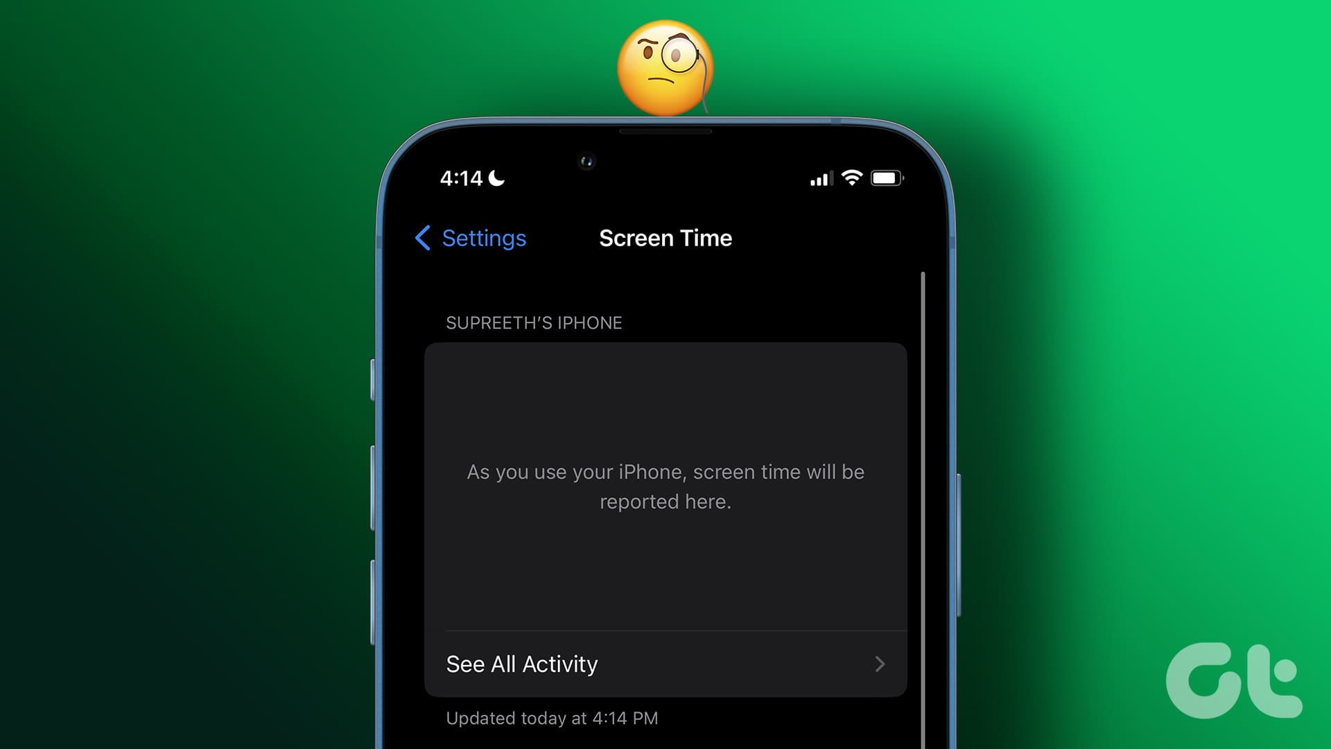 Screen Time Not showing data