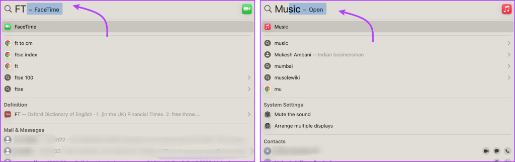 Enter the app initials to search in Spotlight on Mac