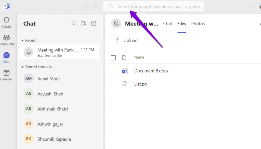 Search Tab in Teams